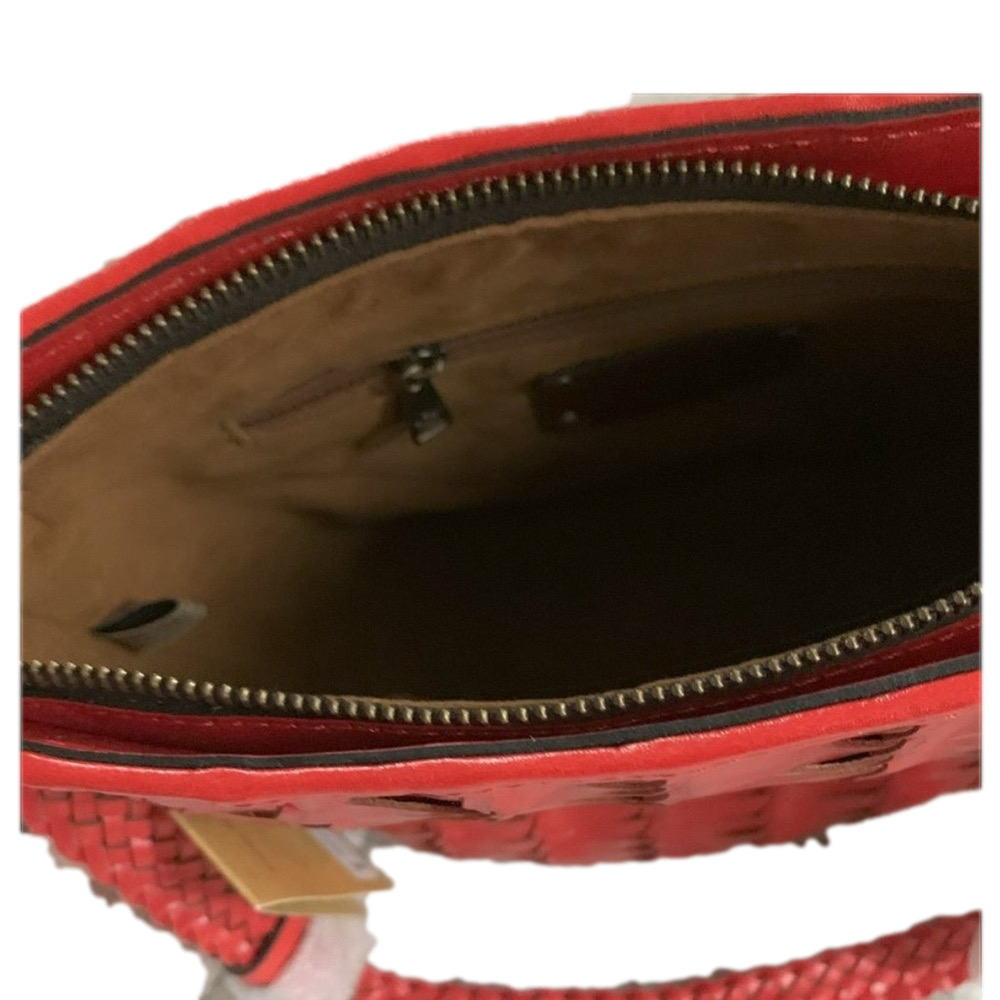 Patricia Nash Woven Leather Valbella Zip Crossbody Bag Bright Coral NWT - Picture 11 of 14